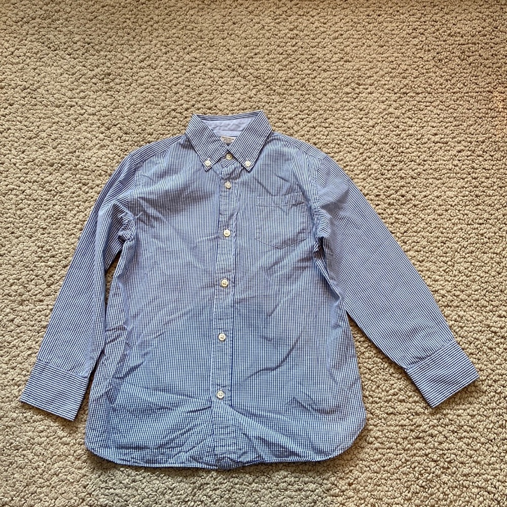 Like New-J Crew Blue Mini-Gingham Long Sleeve Button Down Shirt-Size 6/7